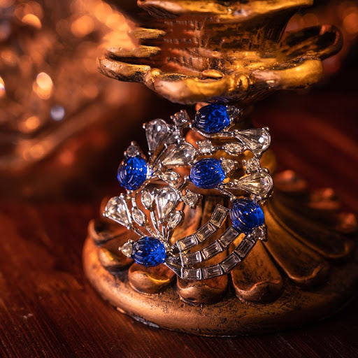 Title 2, Full Inlaid Rhinestone Jelly Glass Carved Brooch