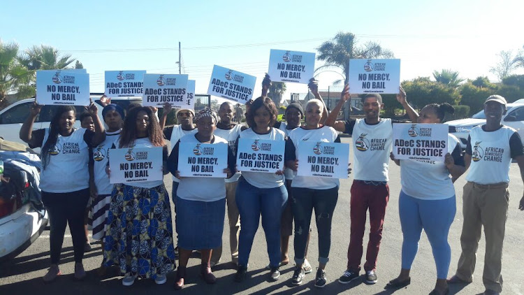 African Democratic Change members outside the Mdantsane Magistrate court protesting for Nomnganga's bail application to be denied.