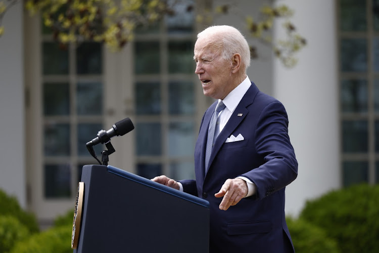 US President Joe Biden speaks in the Rose Garden of the White House in Washington, DC, US, on Monday, April 11, 2022.