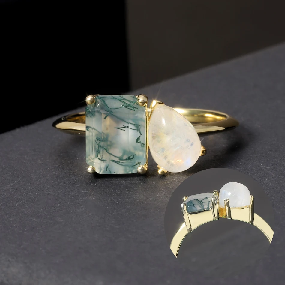 Anel de prata 925 com pedra ágata oval quadrada, uma joia elegante e duradoura para realçar seu estilo em qualquer momento.
