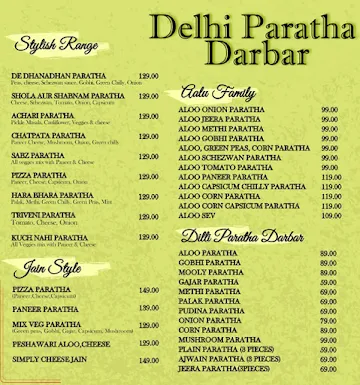 Delhi Paratha Darbar menu 