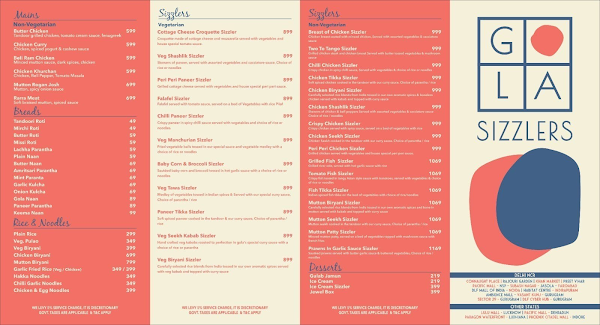 Gola Sizzlers - Naresh Gola Group menu 