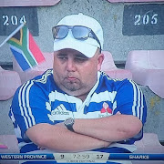 A photo of Western Province supporter Jacques van Wyk captured on TV during the Currie Cup final match against the Sharks at Newlands in Cape Town. 