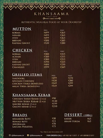 Khansaama Food menu 