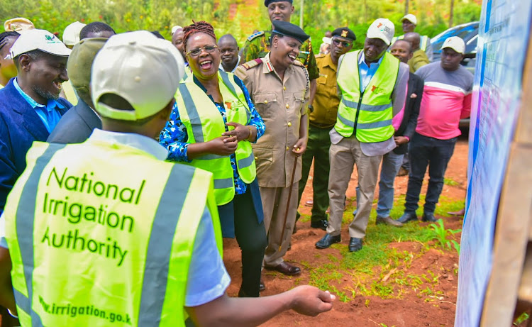 Water CS Alice Wahome commissioning Nyanjigi Irrigation water project in Kangema on March 30, 2023.