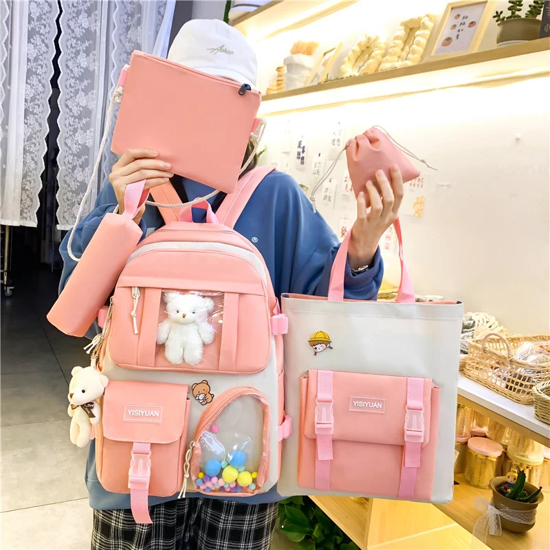 Koreaanse College Style Schooltas voor Dames, Lichtgewicht Casual Rugzakset, Ideaal voor Studenten en Dagelijks Gebruik
