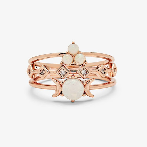 Title 3, Womens Simple Moon Opal Three-piece Ring Set, ...