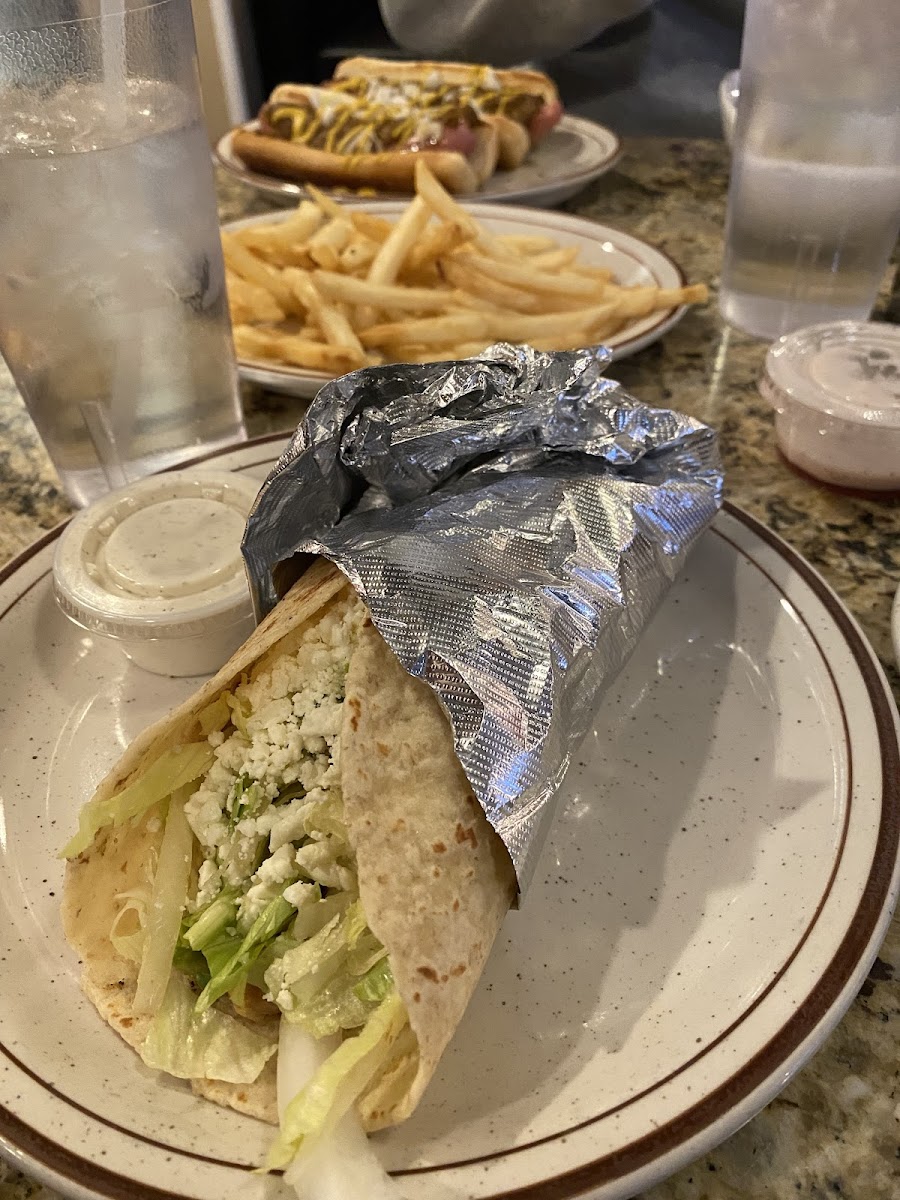 Chicken gyro wrap with tzatziki sauce