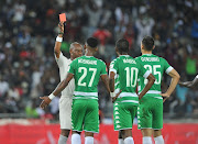 Lorenzo Gordinho of Bloemfontein Celtic being sent off during the Absa Premiership match between Orlando Pirates and Bloemfontein Celtic on 04 April 2018 at Orlando Stadium.