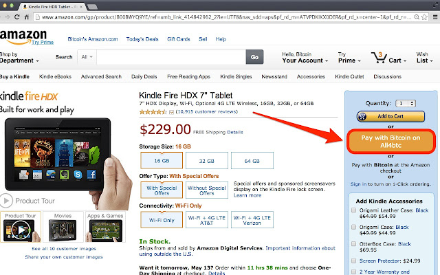 1-click Amazon Bitcoin checkout