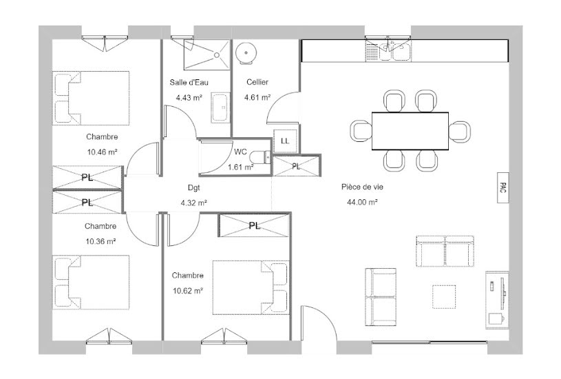  Vente Terrain + Maison - Terrain : 399m² - Maison : 90m² à Lons (64140) 