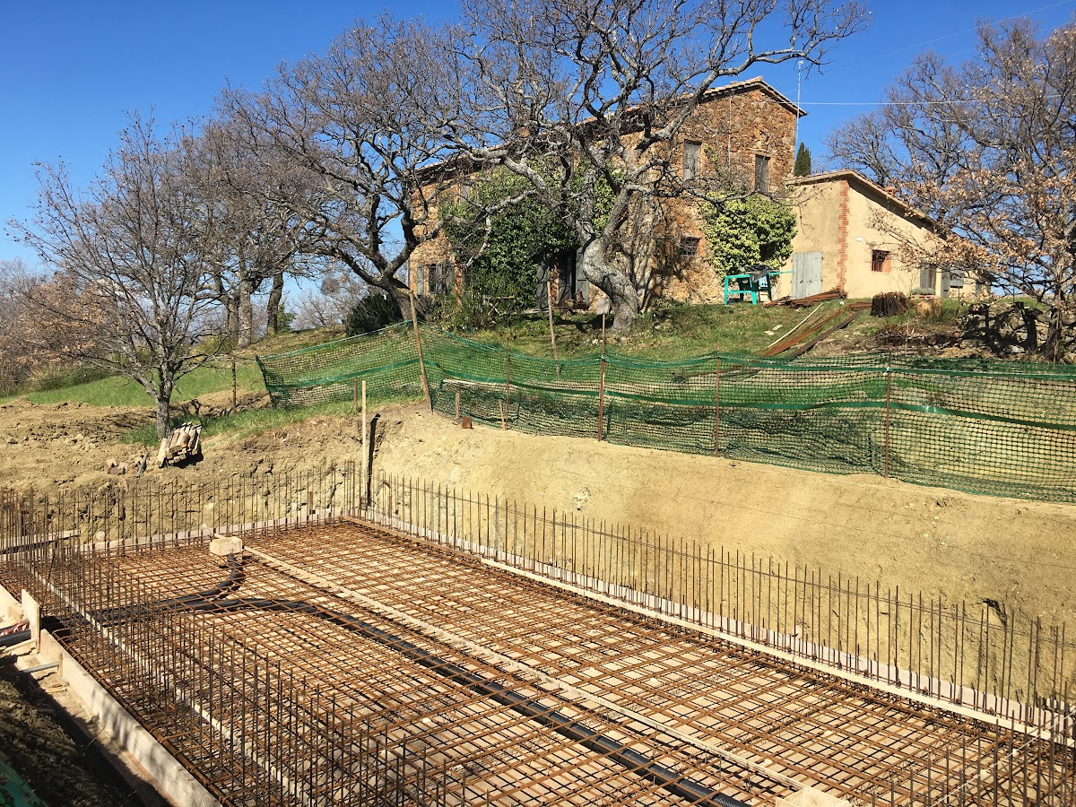 View of the construction site of the swimming pool at Podere Santa Pia