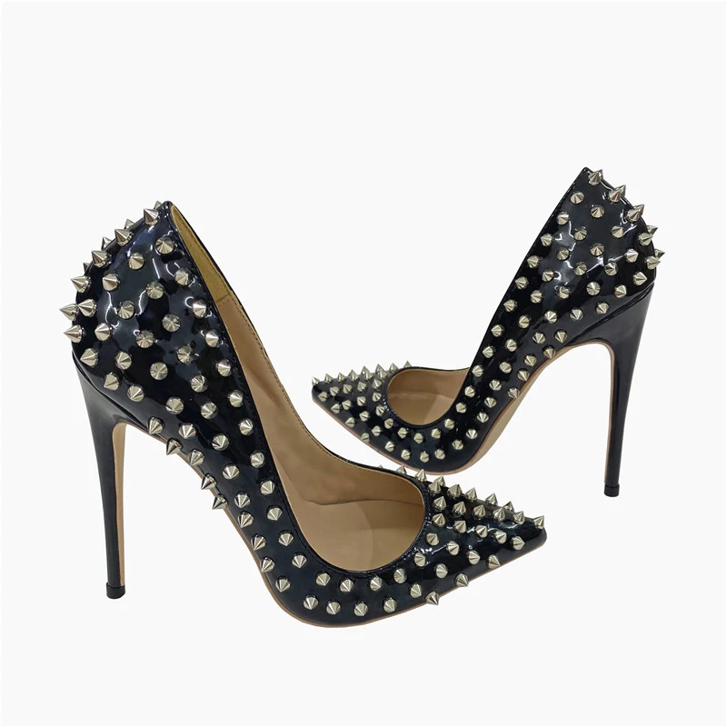 Title 6, Rivet High Heels Pointed Stiletto Low-cut Shoes...
