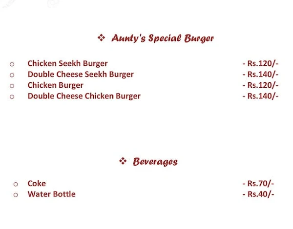 Aunty's Paranthe menu 