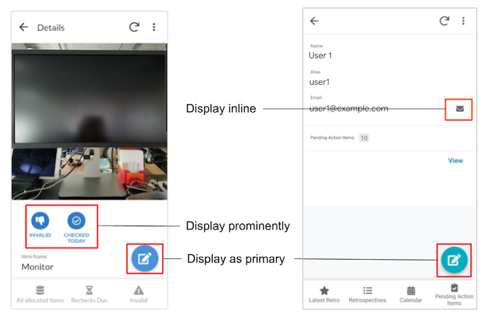 アクションの表示位置