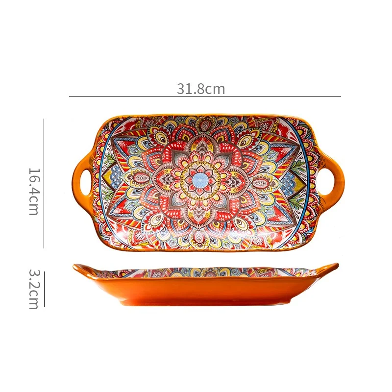 Bohemian Double Ear Ceramic Household Steamed Fish Plate. Serve your fish dishes with elegance and style, perfect for fa