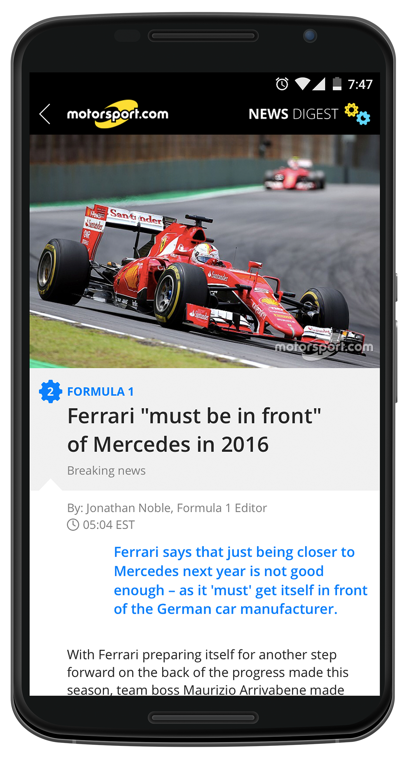 Android application Motorsport.com News Digest screenshort