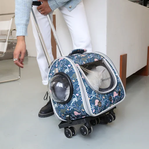 2 In 1 Large Pet Backpack Cat Stroller Pet Carrier with Wheels Portable Foldable Tie-Rod Pet Bag Cat and Dog Travel Carr