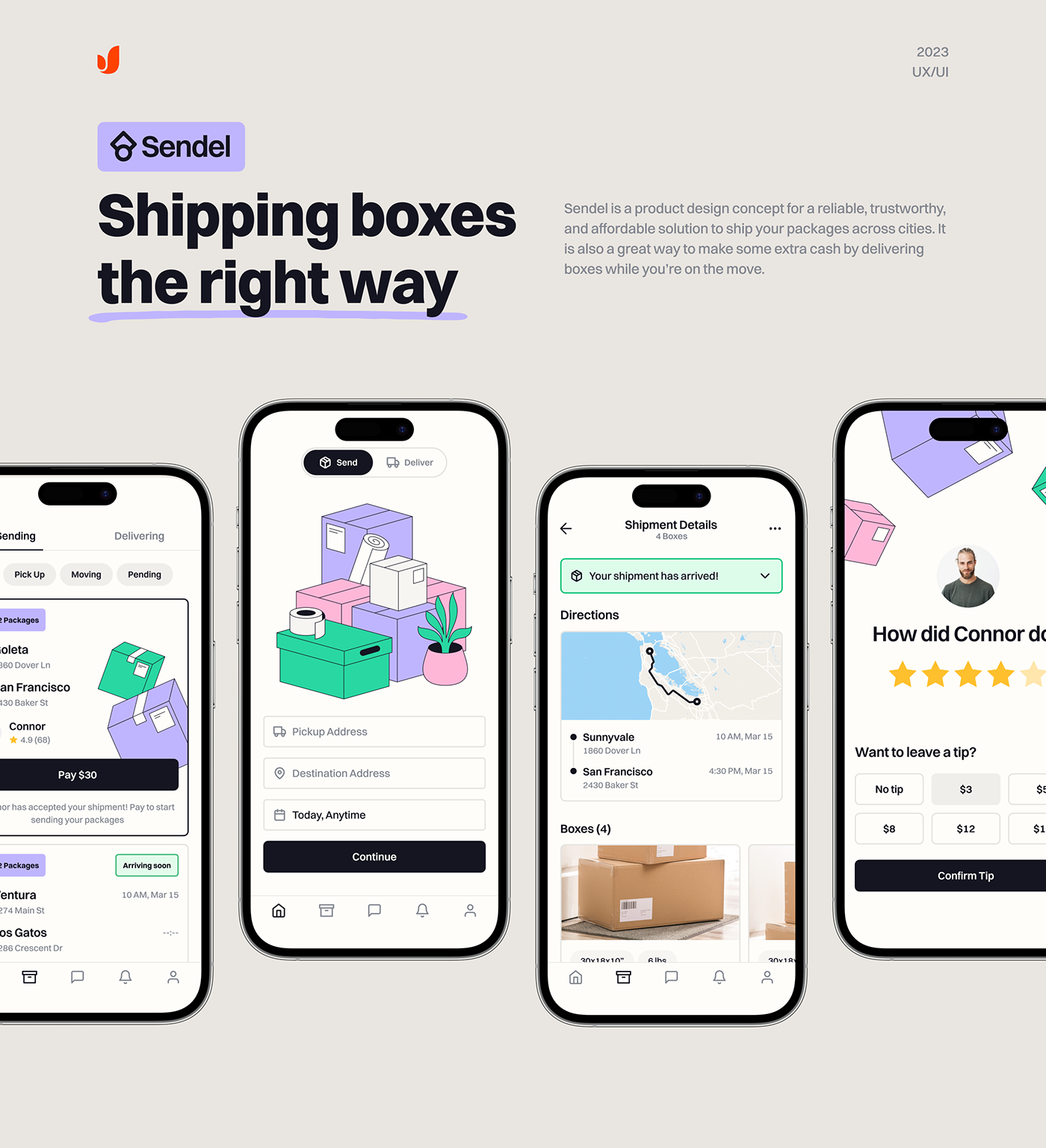 box branding Case Study color delivery ILLUSTRATION  Mobile app design concept  shipping UI/UX