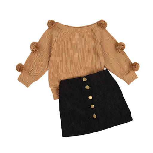 Title 5, Long Sleeve Fur Ball Top And Skirt Suit