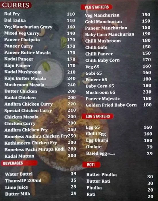 Raju Gari Vantillu menu 