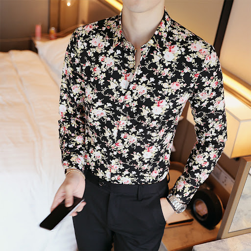Title 4, Square Neck Slim Printed Shirt Mens
