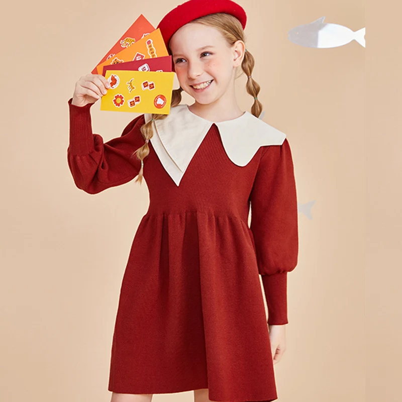 Title 6, Rotes Mädchen Wollkleid für Herbst und Winter, ...