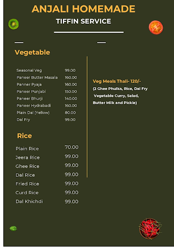 Anjali Homemade Tiffin menu 