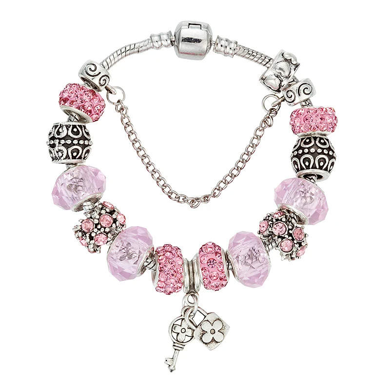 Mode sleutelhanger met grote gat glazen kralen hanger en kralen armband. Stijlvolle set, perfect cadeau voor elke gelegenheid.