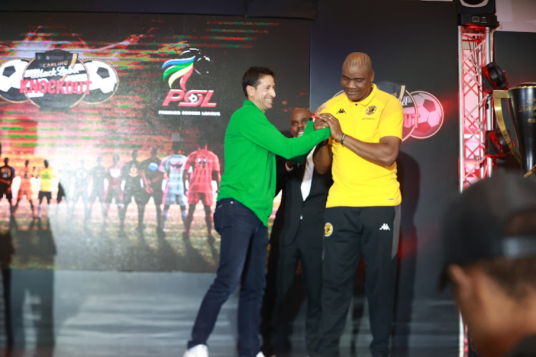 Amazulu coach Pablo Franco Martin and Kaizer Chiefs head coach Molefi Ntseki at the Carling Knockout Cup launch at the Hyde Park Johannesburg.