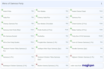 Samosa Party menu 