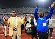 Pitso Mosimane and Patrice Motsepe celebrate after Sundowns win the 2016 CAF Champions League Final beating Zamalek 3-1 on aggregate at the Borg El Arab Stadium in Alexandria, Egypt on 23 October 2016 Â©Gavin Barker/BackpagePix