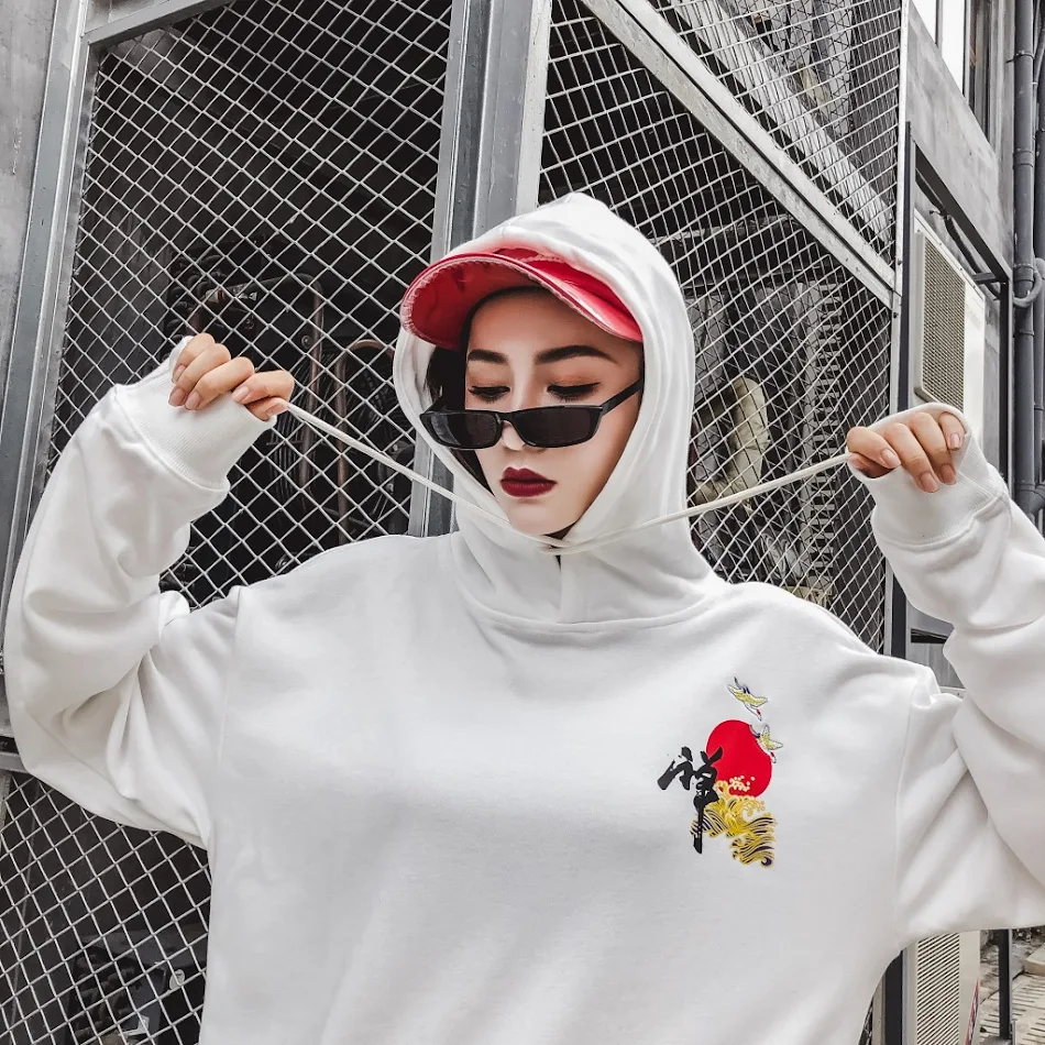 Harajuku Wind Wave Printing Couple Terry Thin Hooded Sweater