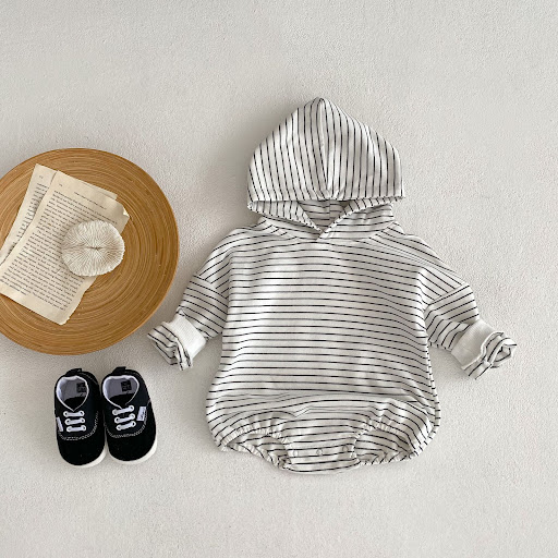 Title 2, Infants Pinstripe Hooded Sweater Romper Jumpsu...