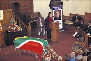 evangelical curtain falls: A funeral service was held in Pretoria yesterday for Dr Nico Smith, who died last Saturday. His wife Ellen Faul, family and friends paid their last respects. PHOTO: Peggy Nkomo. 24/06/2010. © Sowetan.