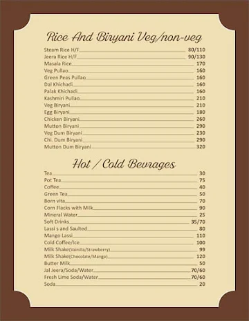 Hotel Bhondawe Palace menu 