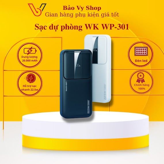 Sạc Dự Phòng 10000 Mah Wk Wp - 301 Pin Xạc Dự Phòng Chính Hãng Sạc Nhanh Pd 22.5W Tiện Lợi Nhỏ Gọn - Baovy