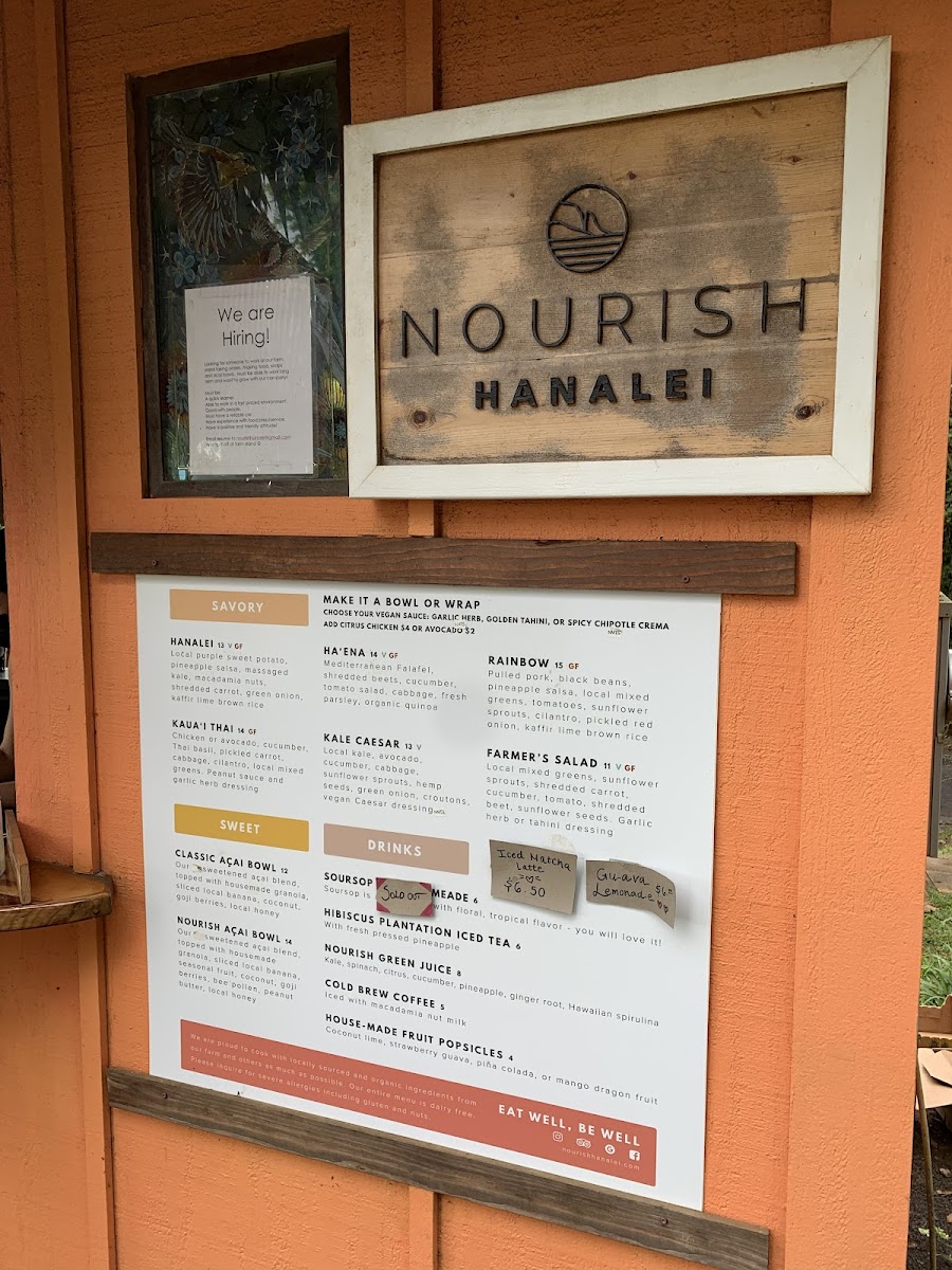 Nourish Hanalei gluten-free menu