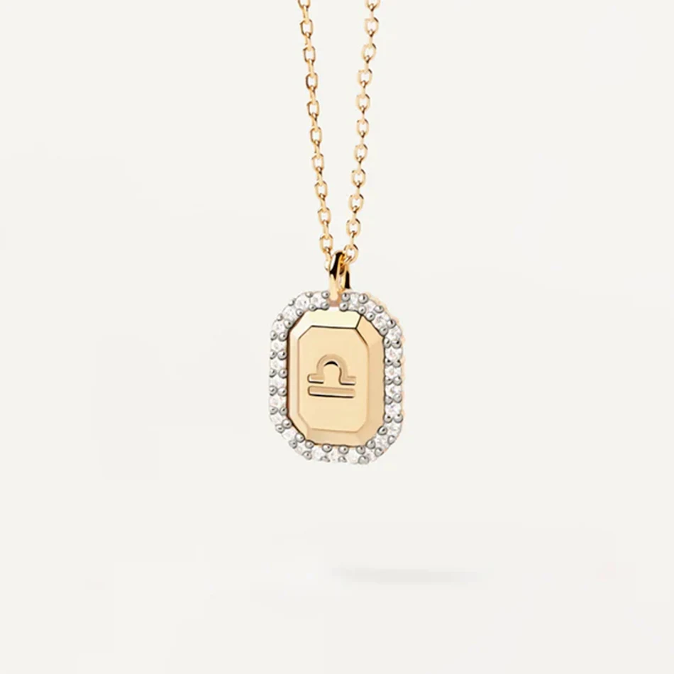 S925 Sterling zilveren damesketting met twaalf sterrenbeelden hanger en witte zirkonen, een elegant cadeau.