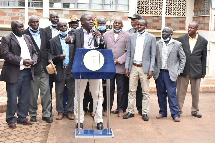 Governor Stephen Sang with squatters representatives in kapsabet office on February 15, 2021