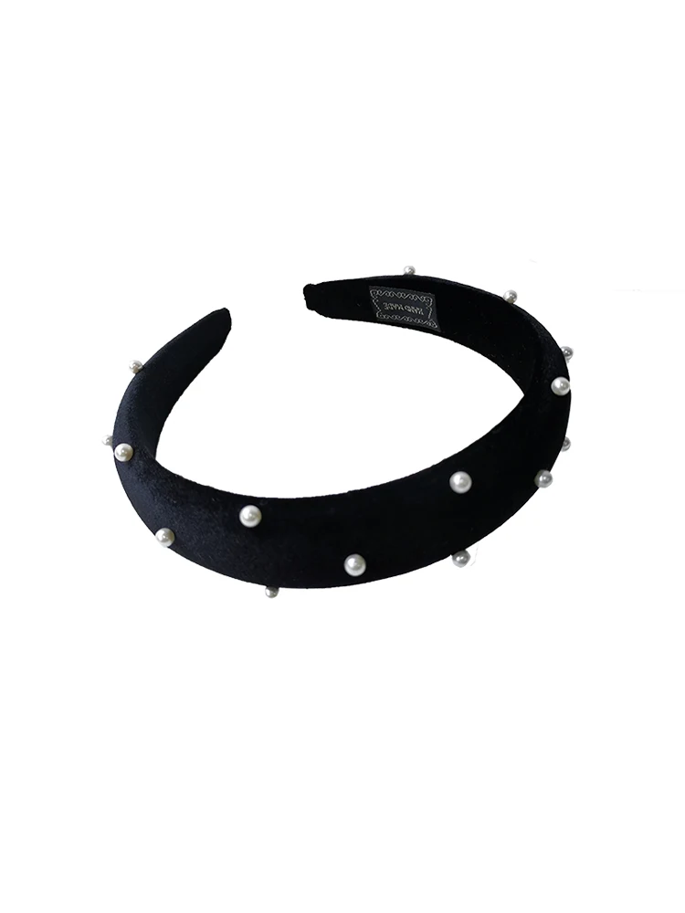 Title 4, Diadema Negro de Terciopelo con Esponja y Perla...