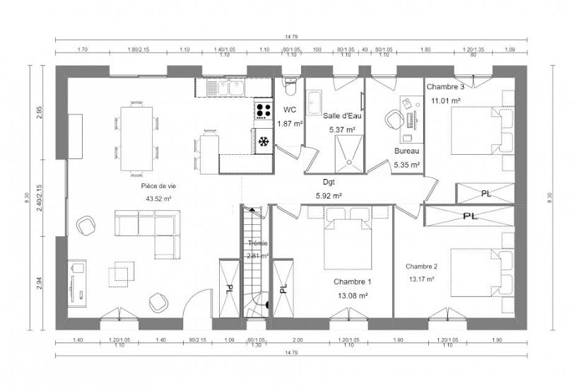  Vente Terrain + Maison - Terrain : 3 350m² - Maison : 100m² à Eu (76260) 