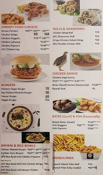 Arabian Fried Chicken menu 