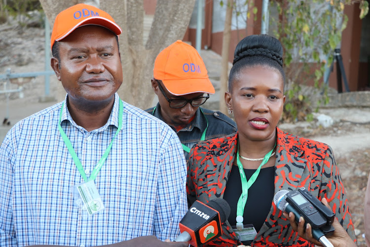 Taita Taveta governor aspirant Thomas Mwakwida and his running mate Hope Mwanyuma address journalists on Saturday, June 4, 2022.