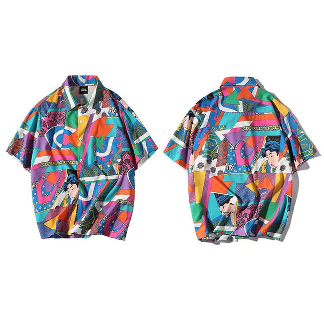 Fashionable Hawaiian Beach printed short sleeve shirt