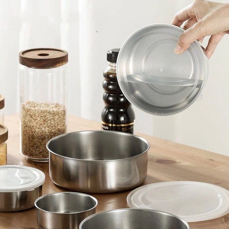 Marmita coreana de aço inoxidável selada com tigela de gelo. Mantenha seus alimentos frescos e organizados. Perfeita para refeições saudáveis.
