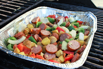 Grilled Sausage with Marinated Shrimp, Peppers and Onions Recipe