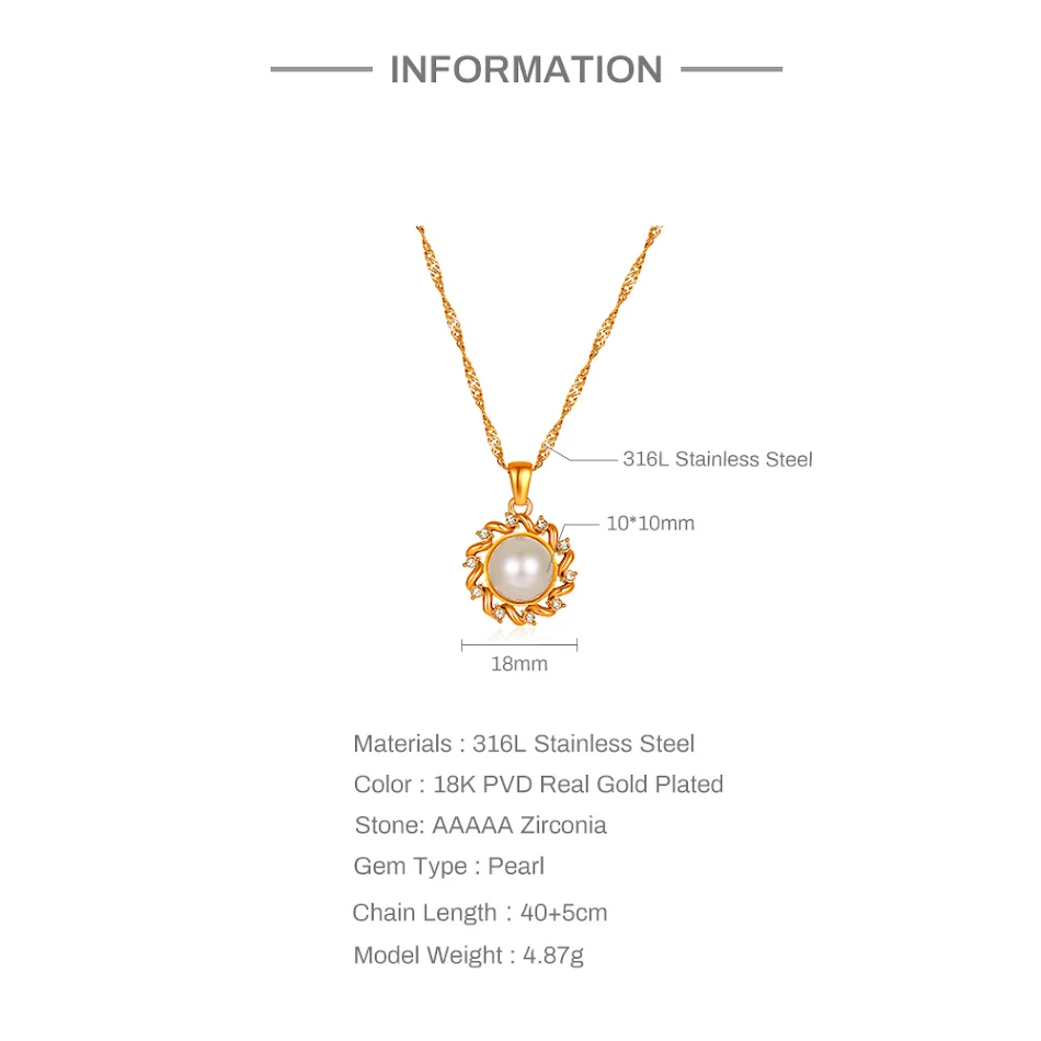 Zonne-hanger ketting voor truien, roestvrij staal 18k verguld, strass & parels, stijlvolle damesketting.