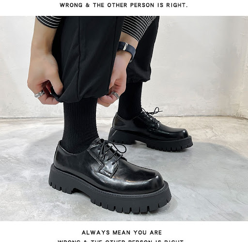 Title 3, Black Leather Shoes Thick Bottom Elevator Wild ...