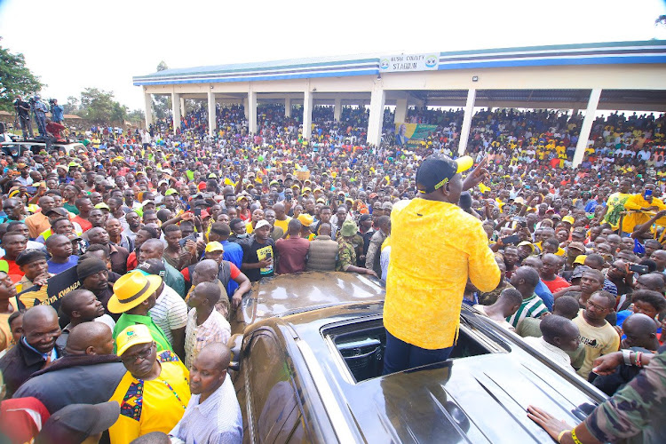 UDA presidential candidate William Ruto during Kenya Kwanza campaigns in Nandi and Bungoma counties on Friday July 29,2022.